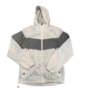 Southpole Reflective Windbreaker Jacket Men's Medium White Hooded Zip Up Light